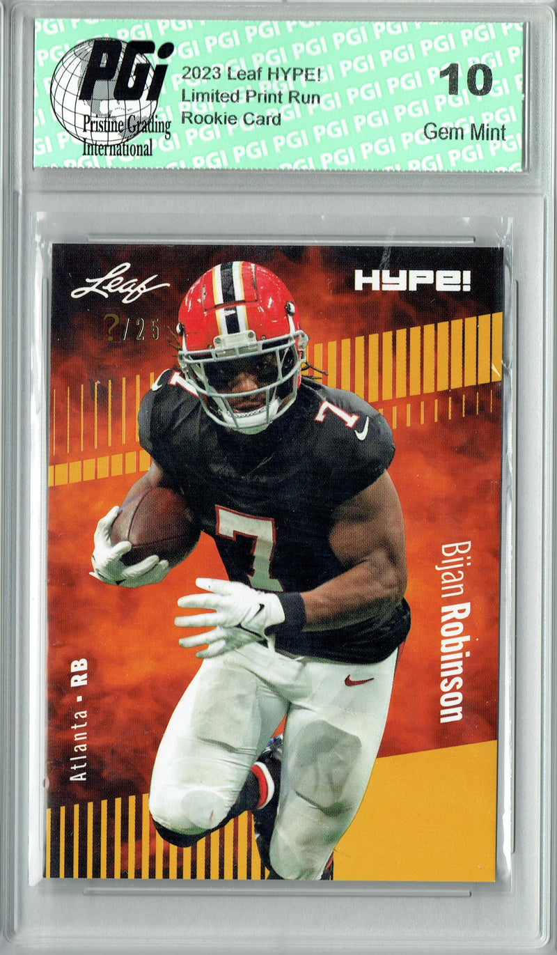 Bijan Robinson Rookie Card Atlanta PGI 10 Gem Mint Football Trading Card 2023 Leaf HYPE! #102A Gold SP Just 25 Made