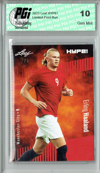 Erling Haaland 2023 Leaf HYPE! #118 Red SP, Just 5 Made Rare Trading Card PGI 10