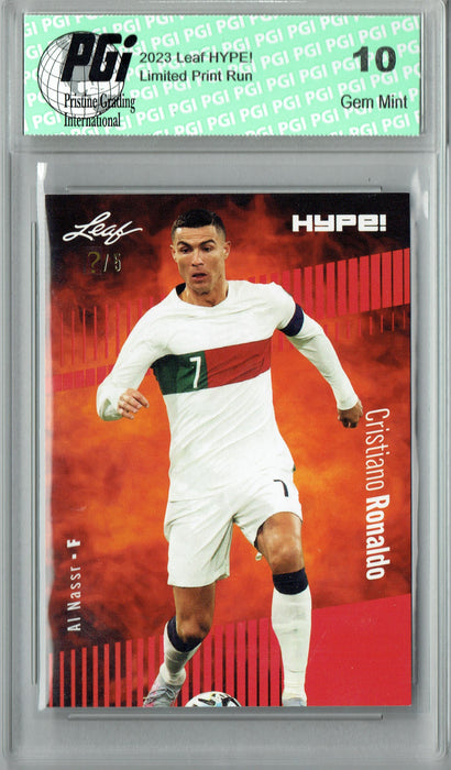 Cristiano Ronaldo 2023 Leaf HYPE! #110a Red SP, Just 5 Made Trading Card PGI 10