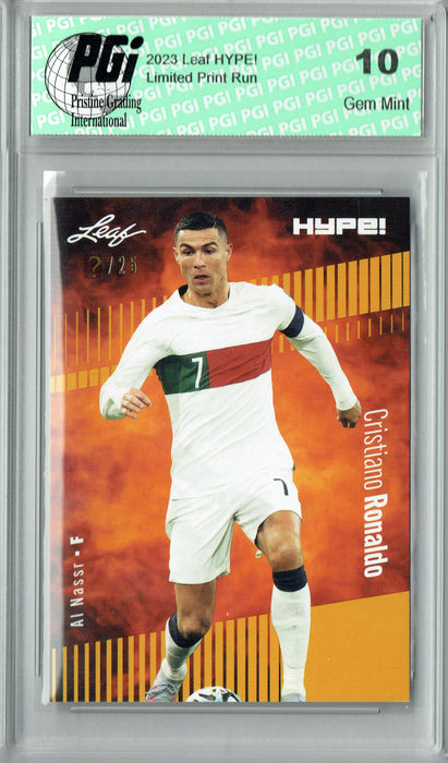 Cristiano Ronaldo 2023 Leaf HYPE! #110a Gold SP, Just 25 Made Trading Card PGI 10