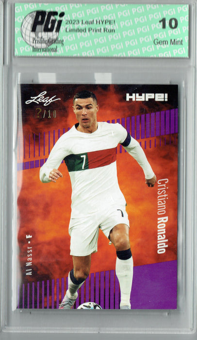 Cristiano Ronaldo 2023 Leaf HYPE! #110a Purple SP, Just 10 Made Trading Card PGI 10