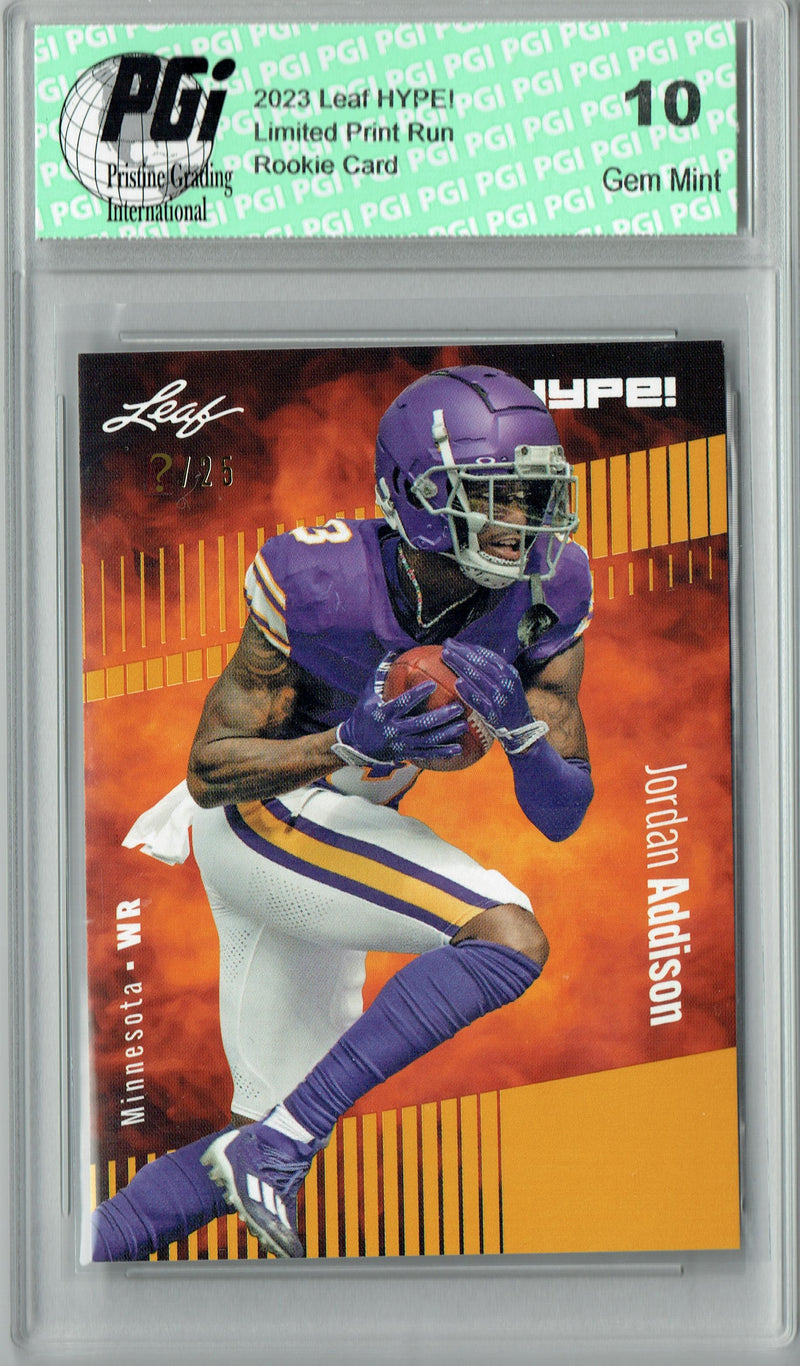 Jordan Addison Rookie Card Minnesota PGI 10 Gem Mint Football Trading Card 2023 Leaf HYPE! #127A Gold SP Just 25 Made