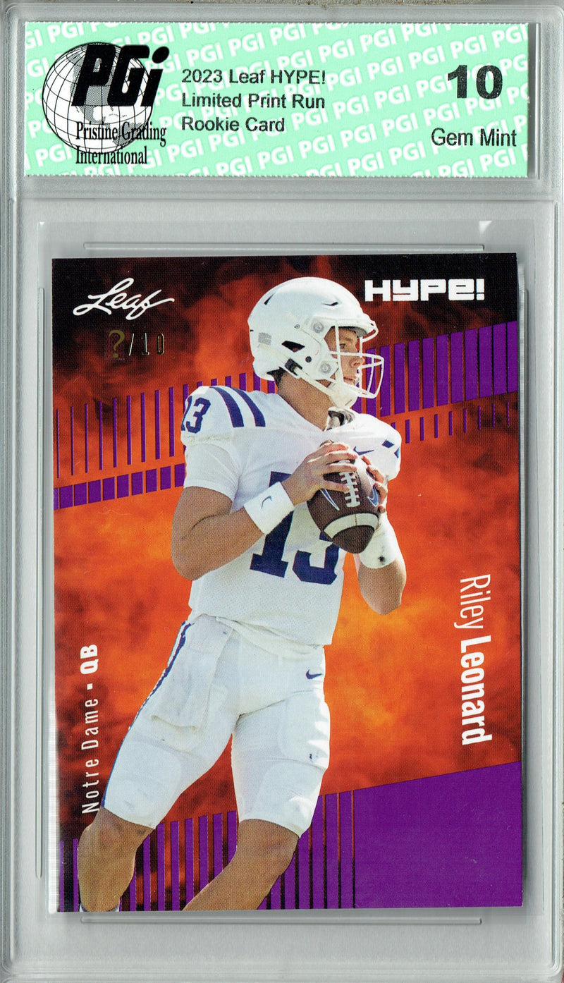Riley Leonard Rookie Card Notre Dame PGI 10 Gem Mint Football Trading Card 2023 Leaf HYPE! #134 Purple SP Just 10 Made