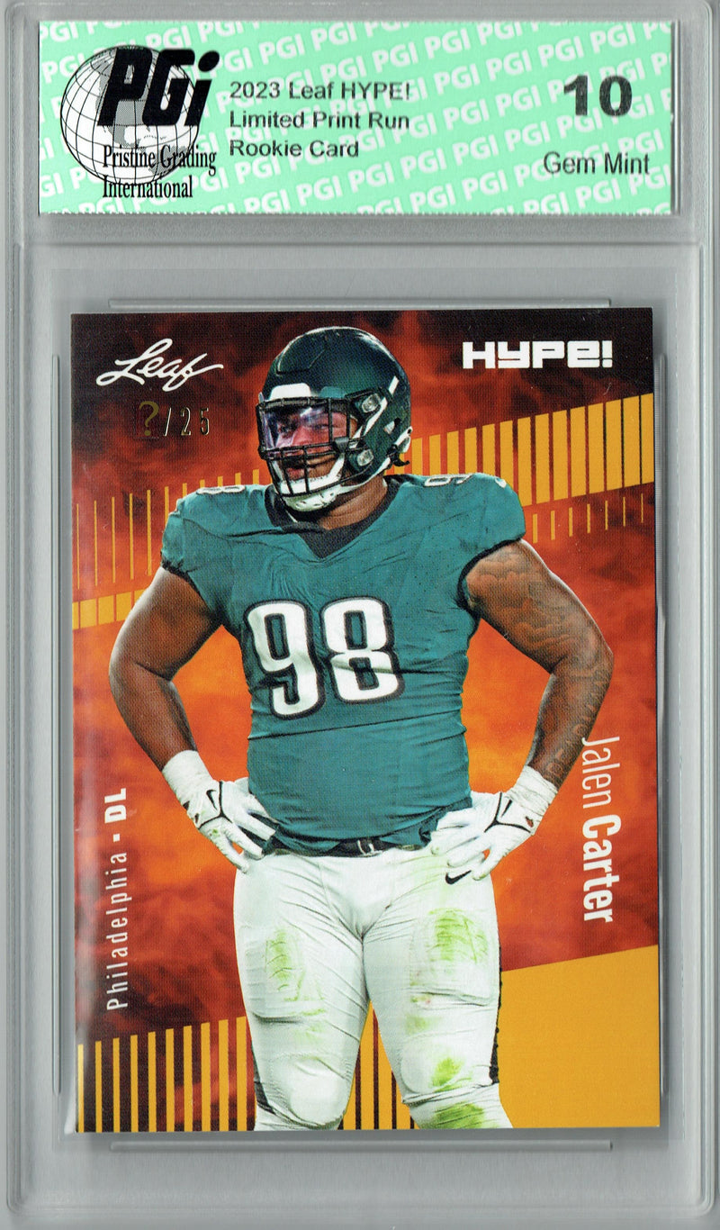 Jalen Carter Rookie Card Philadelphia PGI 10 Gem Mint Football Trading Card 2023 Leaf HYPE! #126 Gold SP Just 25 Made