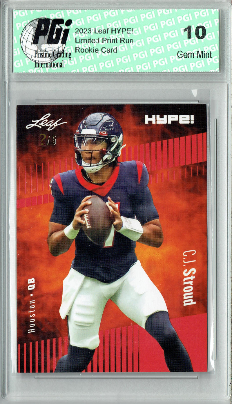 C.J. Stroud Rookie Card Ohio State / Houston PGI 10 Gem Mint Football Trading Card 2023 Leaf HYPE! #106 Red SP Just 5 Made