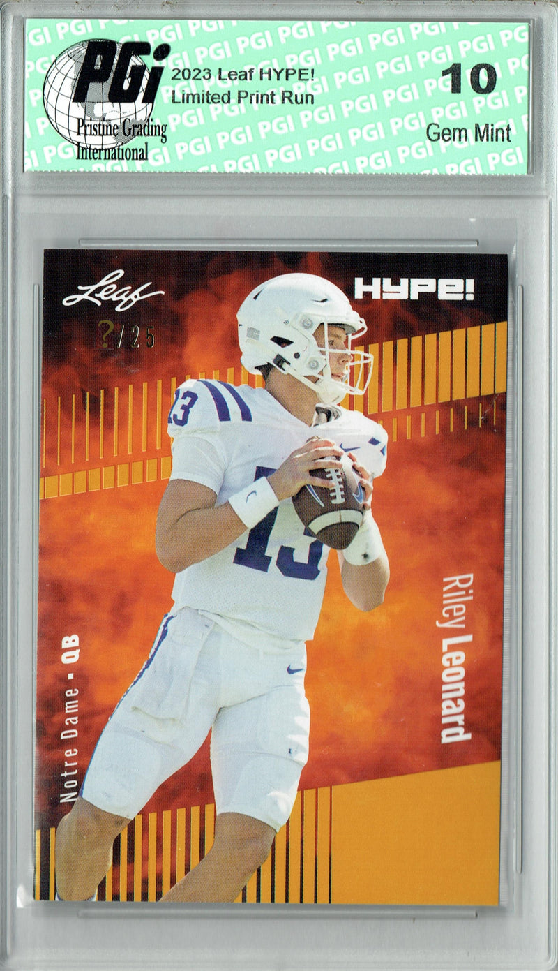 Riley Leonard Rookie Card Notre Dame PGI 10 Gem Mint Football Trading Card 2023 Leaf HYPE! #134 Gold SP Just 25 Made