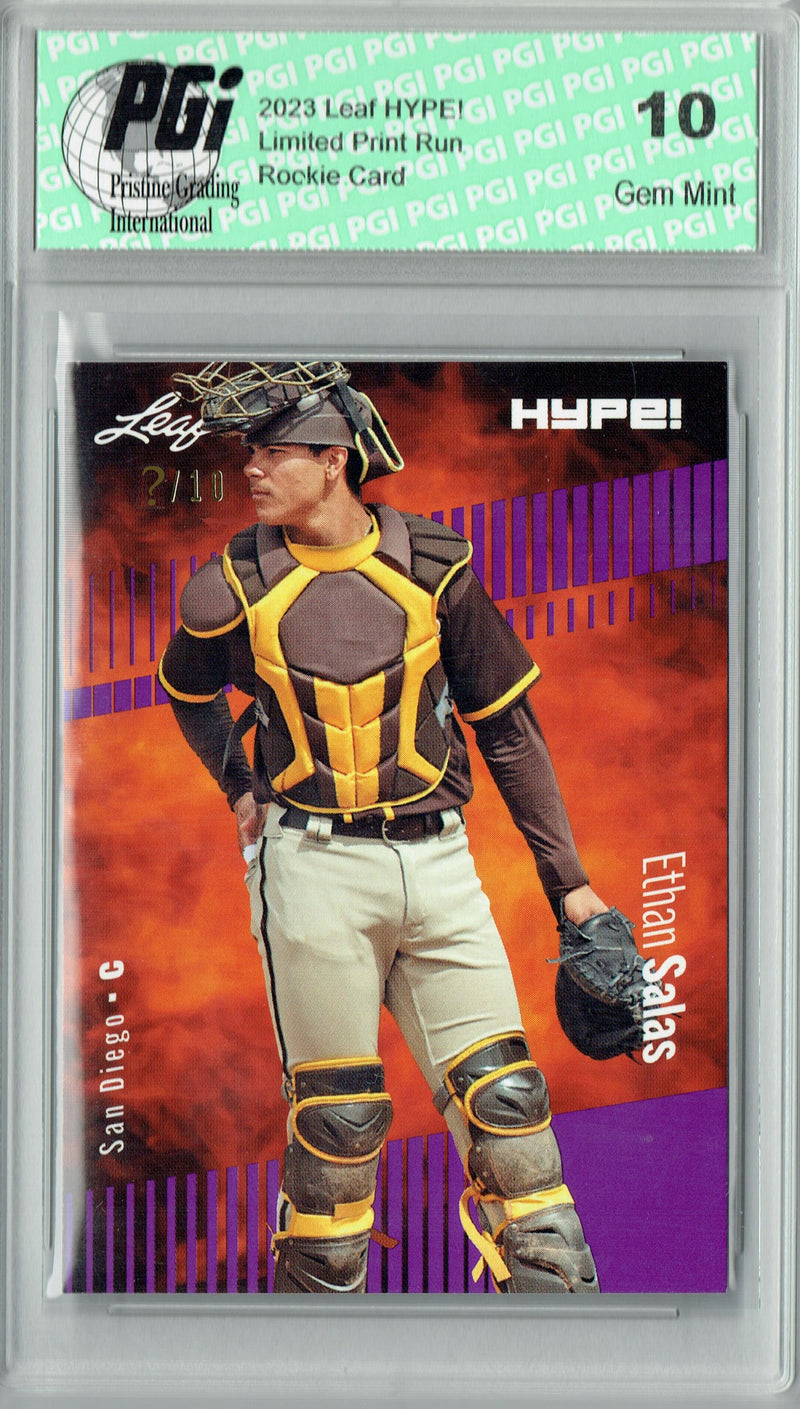 Ethan Salas 2023 Leaf HYPE! #119A Purple SP, Just 10 Made Rookie Card PGI 10
