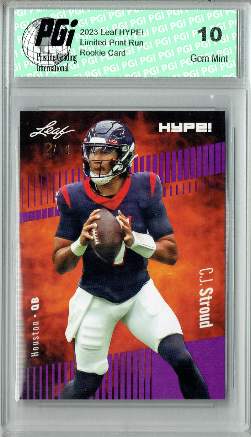 C.J. Stroud Rookie Card Ohio State / Houston PGI 10 Gem Mint Football Trading Card 2023 Leaf HYPE! #106 Purple SP Just 10 Made