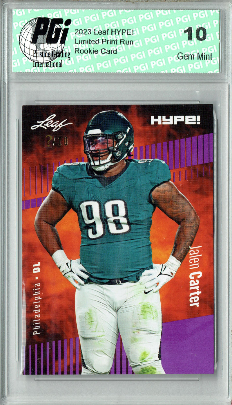 Jalen Carter Rookie Card Philadelphia PGI 10 Gem Mint Football Trading Card 2023 Leaf HYPE! #126 Purple SP Just 10 Made