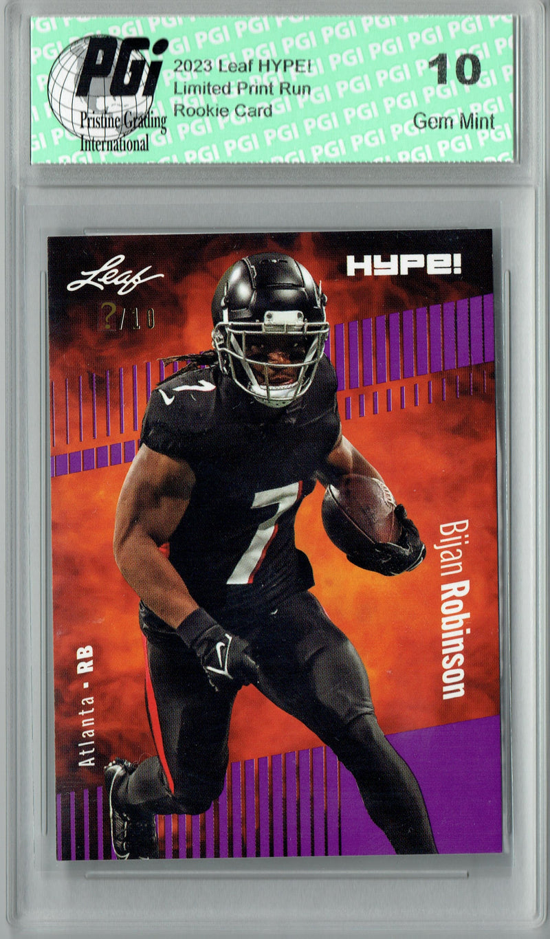 Bijan Robinson Rookie Card Atlanta PGI 10 Gem Mint Football Trading Card 2023 Leaf HYPE! #102 Purple SP Just 10 Made