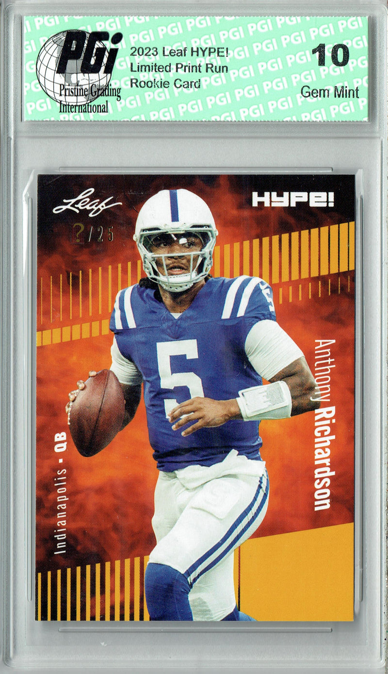 Anthony Richardson Rookie Card Indianapolis PGI 10 Gem Mint Football Trading Card 2023 Leaf HYPE! #100 Gold SP Just 25 Made