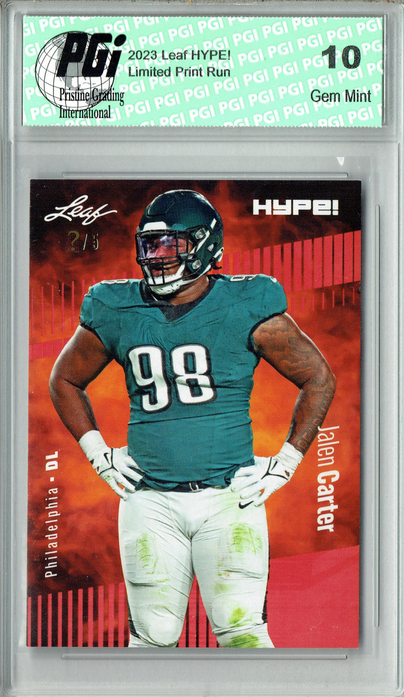 Jalen Carter Rookie Card Philadelphia PGI 10 Gem Mint Football Trading Card 2023 Leaf HYPE! #126 Red SP Just 5 Made