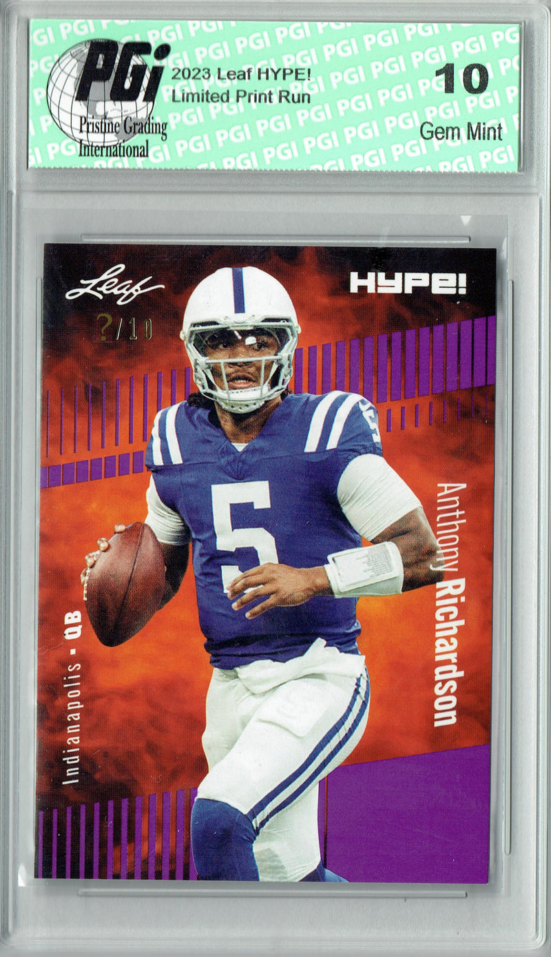 Anthony Richardson Rookie Card Indianapolis PGI 10 Gem Mint Football Trading Card 2023 Leaf HYPE! #100 Purple SP Just 10 Made