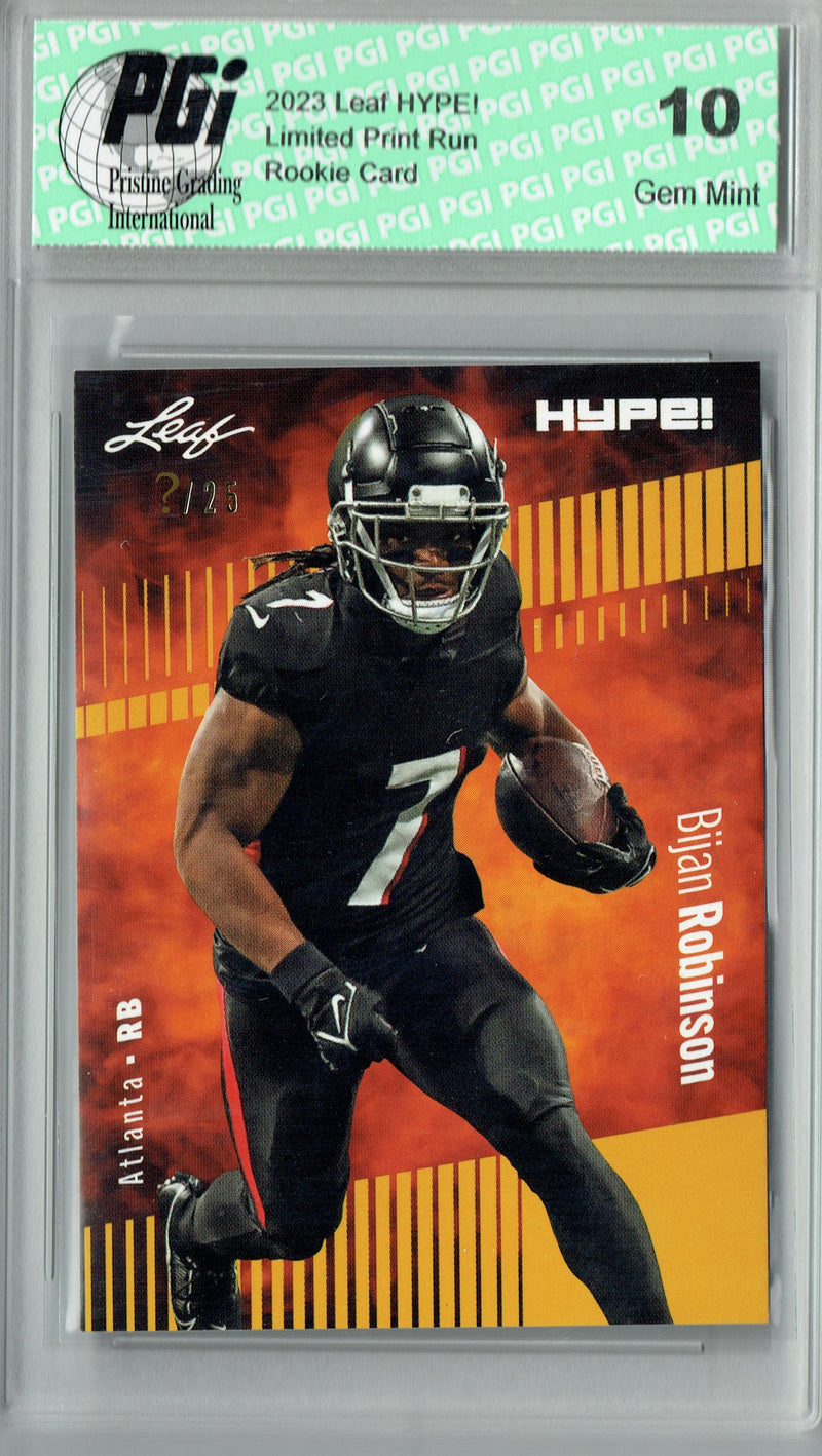 Bijan Robinson Rookie Card Atlanta PGI 10 Gem Mint Football Trading Card 2023 Leaf HYPE! #102 Gold SP Just 25 Made