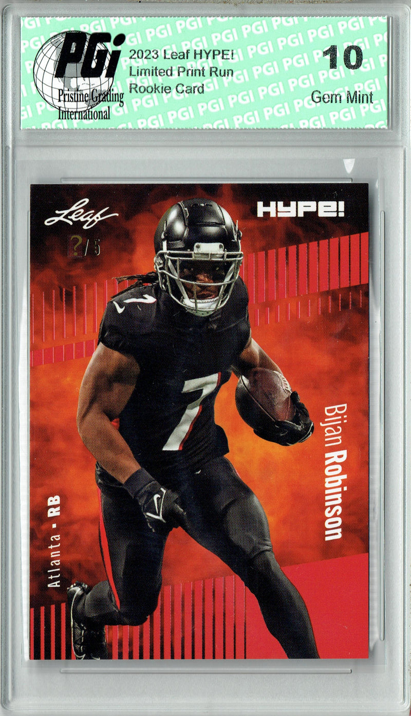 Bijan Robinson Rookie Card Atlanta PGI 10 Gem Mint Football Trading Card 2023 Leaf HYPE! #102 Red SP Just 5 Made