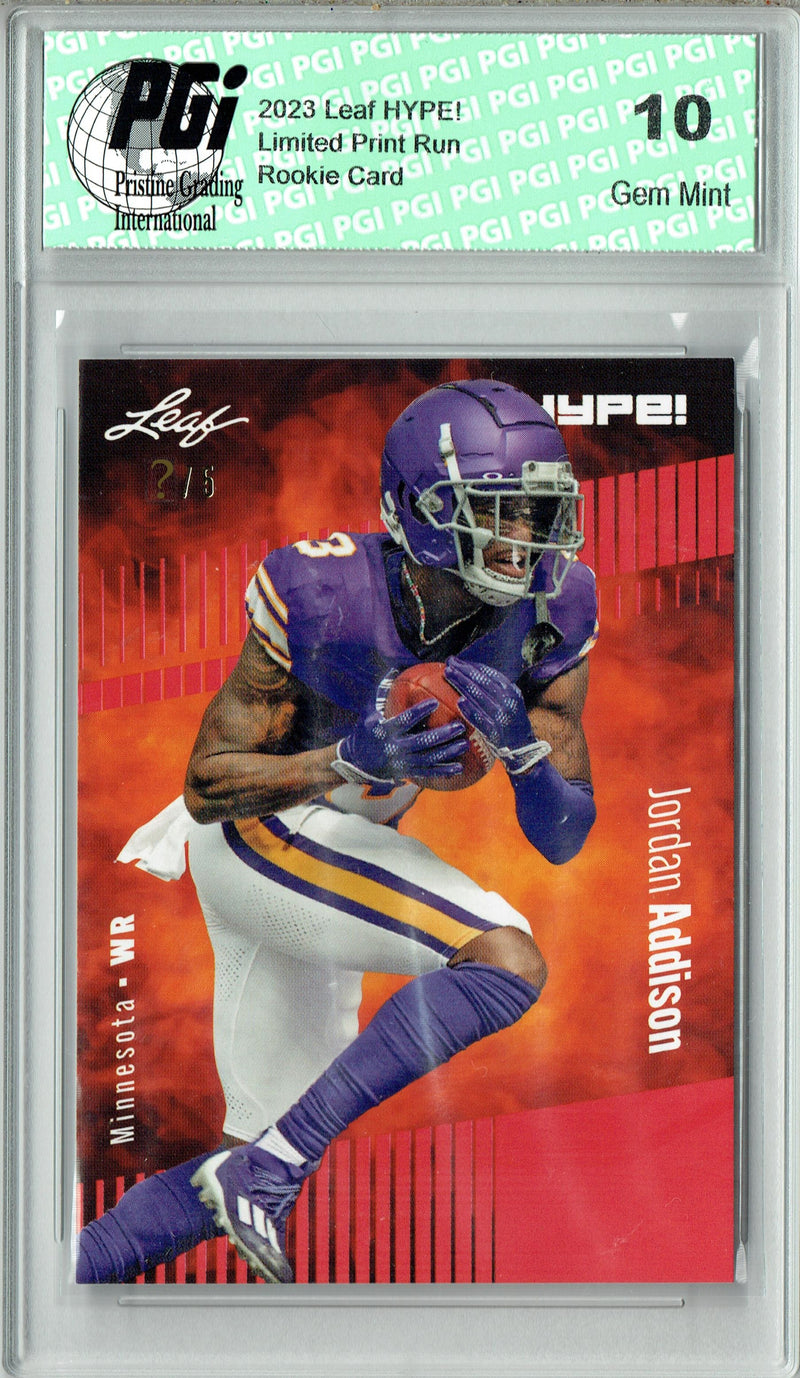 Jordan Addison Rookie Card Minnesota PGI 10 Gem Mint Football Trading Card 2023 Leaf HYPE! #127A Red SP Just 5 Made