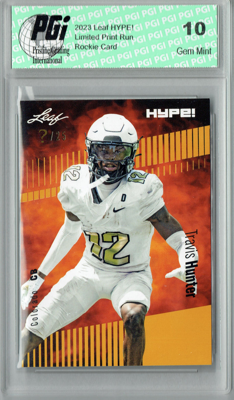 Travis Hunter Rookie Card Jacksonville PGI 10 Gem Mint Football Trading Card 2023 Leaf HYPE! #137 Gold SP Just 25 Made