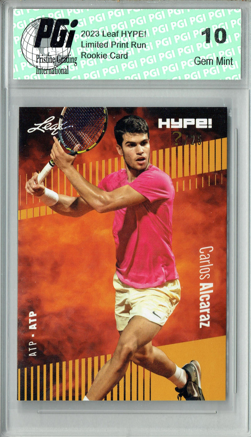 Carlos Alcaraz 2023 Leaf HYPE! #108 Gold SP, Just 25 Made Rare Trading Card PGI 10