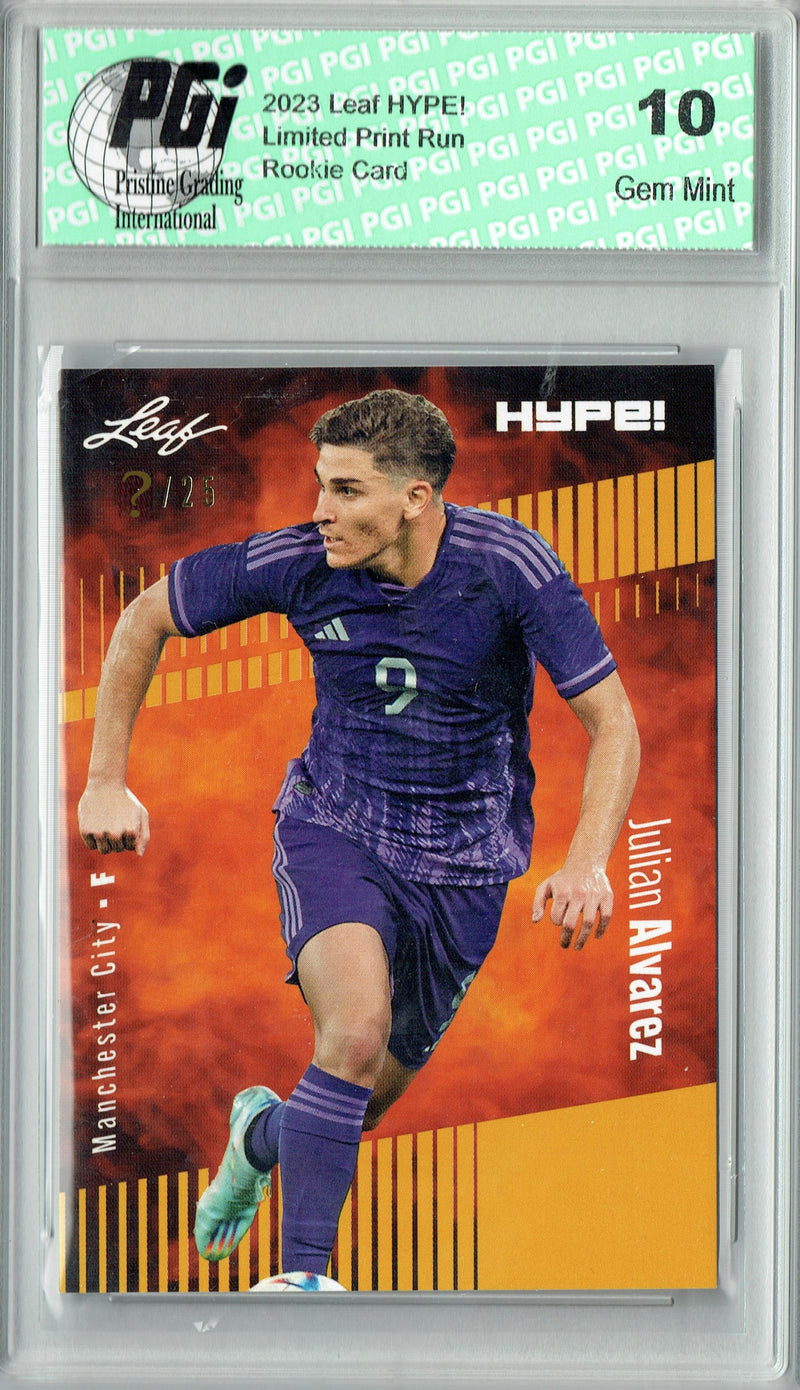 Julian Alvarez 2023 Leaf HYPE! #129 Gold SP, Just 25 Made Rookie Card PGI 10