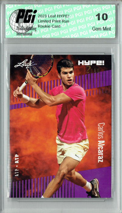 Carlos Alcaraz 2023 Leaf HYPE! #108 Purple SP, Just 10 Made Rare Trading Card PGI 10