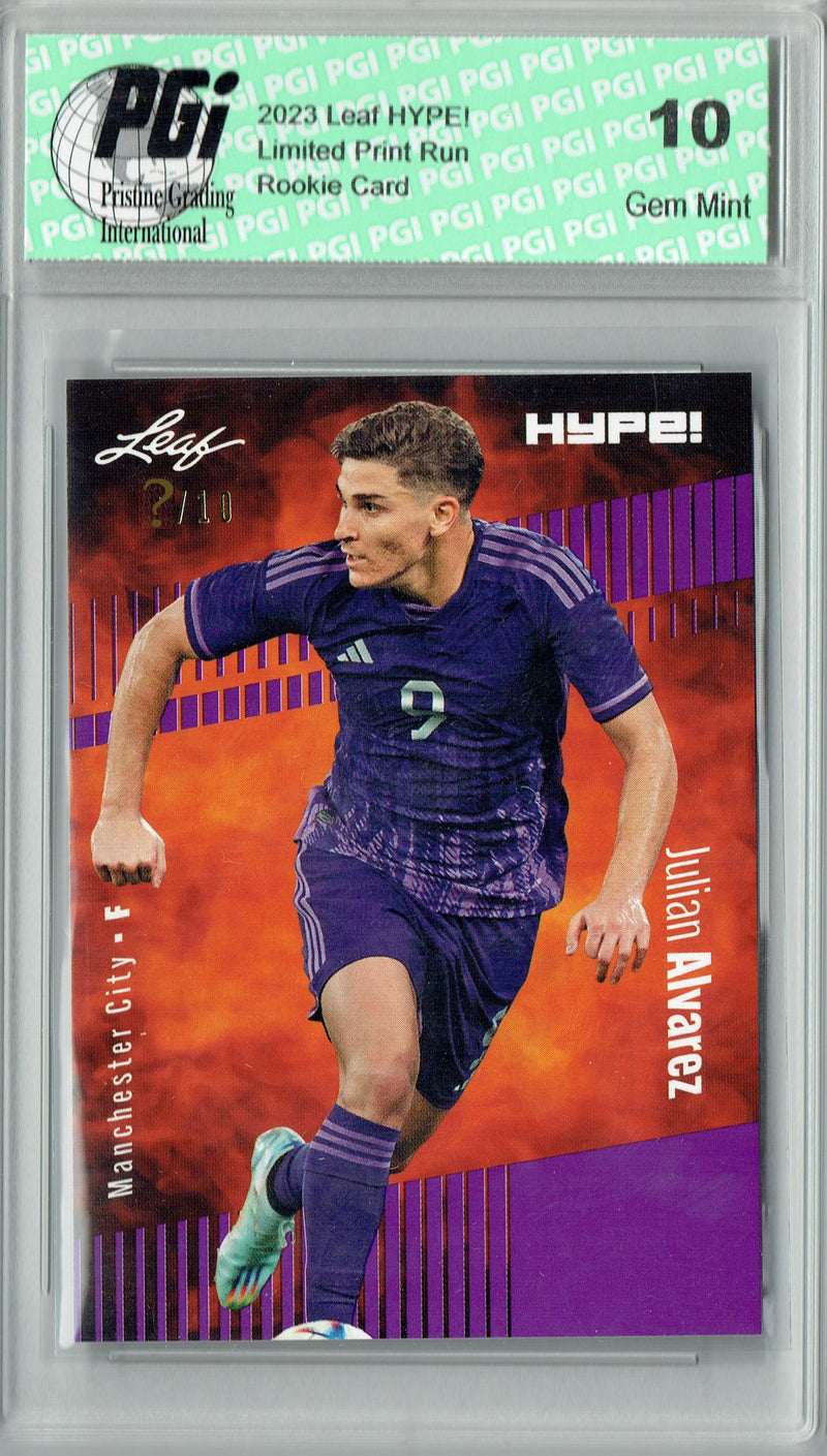 Julian Alvarez 2023 Leaf HYPE! #129 Purple SP, Just 10 Made Rookie Card PGI 10