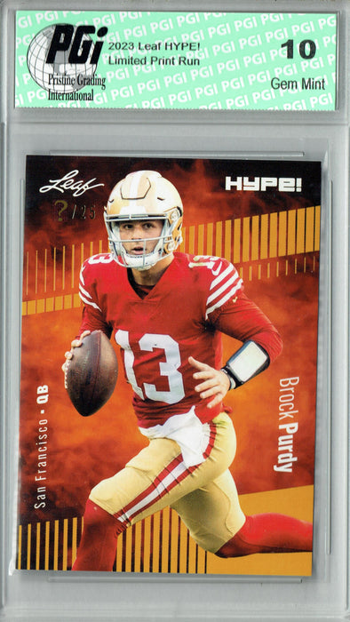 Brock Purdy 2023 Leaf HYPE! #105 Gold SP, Just 25 Made Rare Trading Card PGI 10