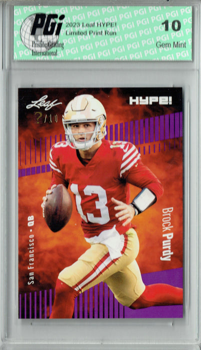 Brock Purdy 2023 Leaf HYPE! #105 Purple SP, Just 10 Made Rare Trading Card PGI 10