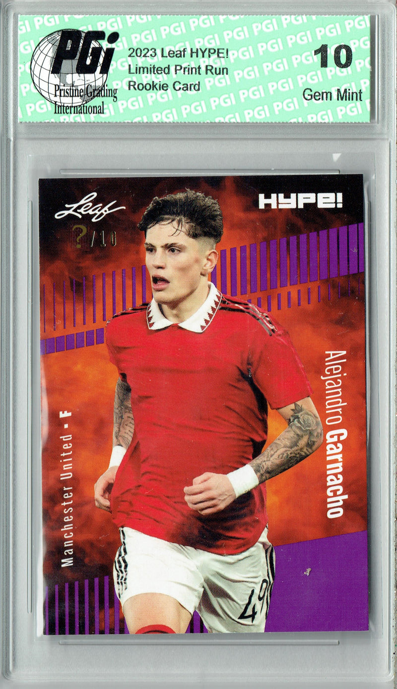 Alejandro Garnacho 2023 Leaf HYPE! #99A Purple SP, Just 10 Made Rookie Card PGI 10