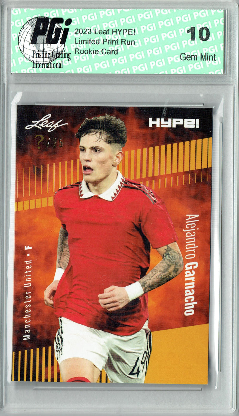 Alejandro Garnacho 2023 Leaf HYPE! #99A Gold SP, Just 25 Made Rookie Card PGI 10