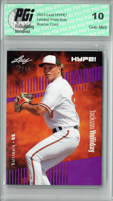 Jackson Holliday 2023 Leaf HYPE! #124A Purple SP, Just 10 Made Rookie Card PGI 10