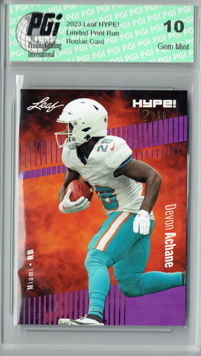 Devon Achane 2023 Leaf HYPE! #113 Purple SP, Just 10 Made Rookie Card PGI 10