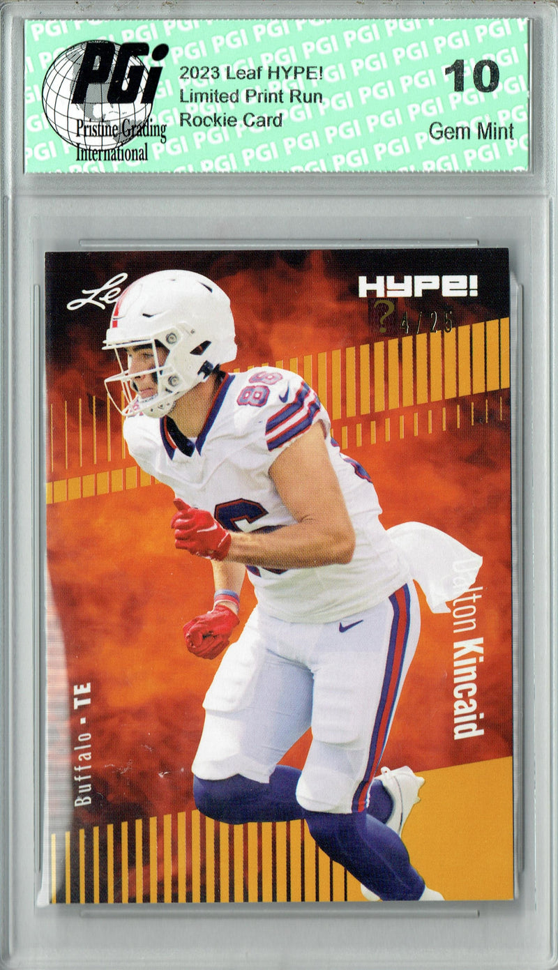 Dalton Kincaid Rookie Card Buffalo PGI 10 Gem Mint Football Trading Card 2023 Leaf HYPE! #111 Gold SP Just 25 Made