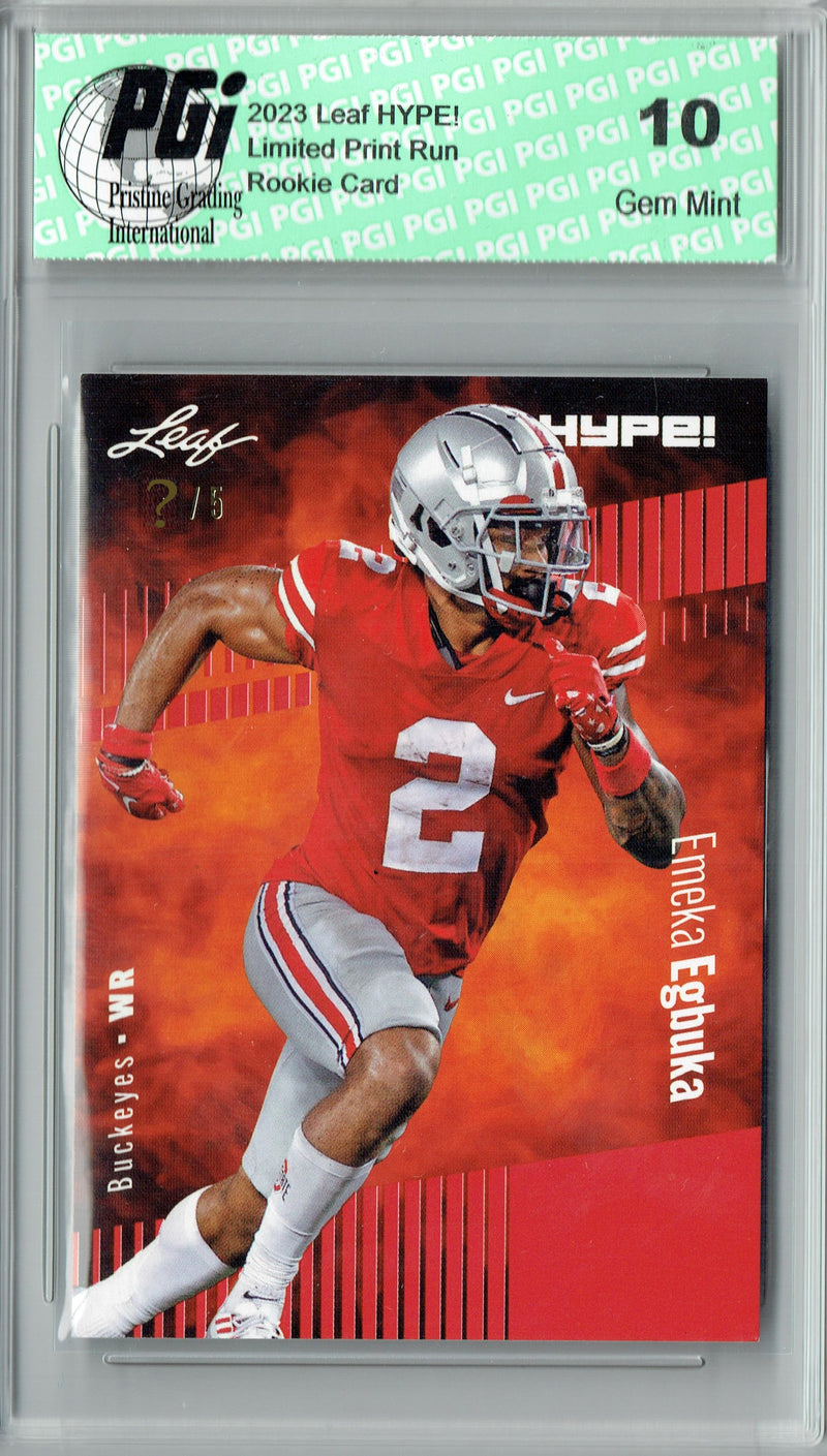 Emeka Egbuka Rookie Card Ohio State PGI 10 Gem Mint Football Trading Card 2023 Leaf HYPE! #116 Red SP Just 5 Made