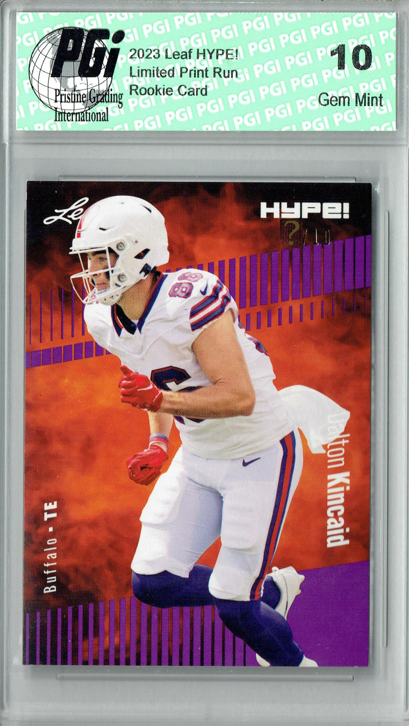 Dalton Kincaid Rookie Card Buffalo PGI 10 Gem Mint Football Trading Card 2023 Leaf HYPE! #111 Purple SP Just 10 Made