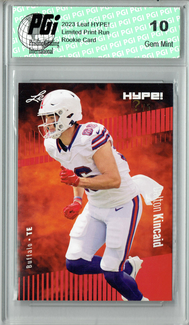 Dalton Kincaid Rookie Card Buffalo PGI 10 Gem Mint Football Trading Card 2023 Leaf HYPE! #111 Red SP Just 5 Made
