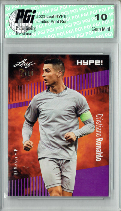 Cristiano Ronaldo 2023 Leaf HYPE! #110 Purple SP, Just 10 Made Trading Card PGI 10