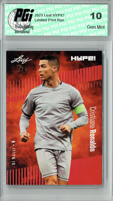 Cristiano Ronaldo 2023 Leaf HYPE! #110 Red SP, Just 5 Made Trading Card PGI 10