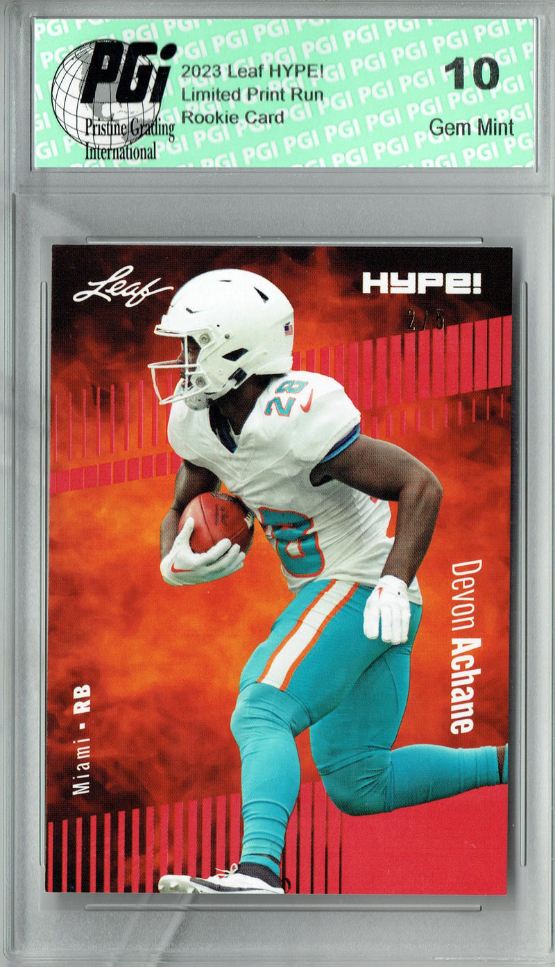 Devon Achane Rookie Card Miami PGI 10 Gem Mint Football Trading Card 2023 Leaf HYPE! #113 Red SP Just 5 Made