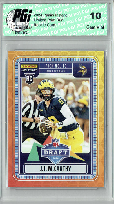 J.J. McCarthy 2024 Panini Instant #NFLDN-1 Draft Night Rookie Card PGI 10