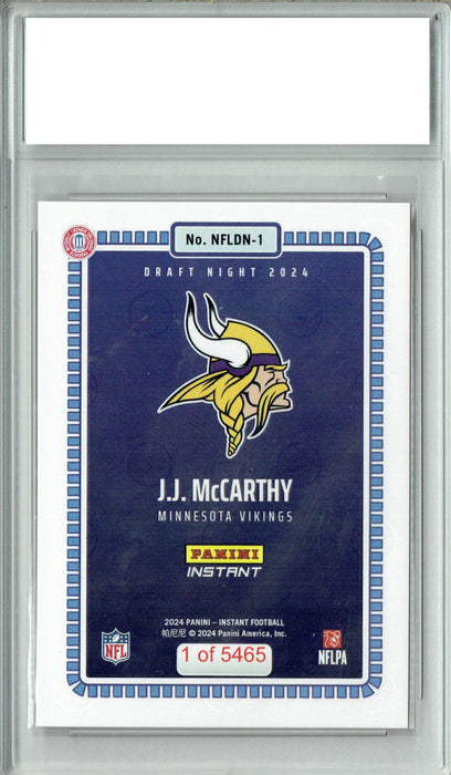 J.J. McCarthy 2024 Panini Instant #NFLDN-1 Draft Night Rookie Card PGI 10