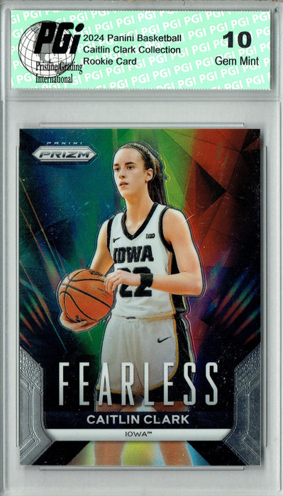 2024 Panini Caitlin Clark Collection #F1 Fearless Rainbow Prizm SP Rookie Card PGI 10