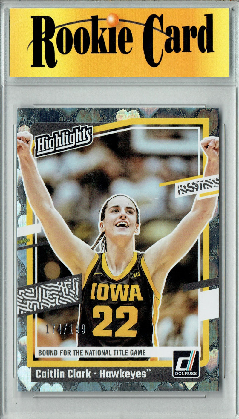 Certified Mint+ Caitlin Clark 2024 Panini America #H9 Hearts Foil #174/199 Rookie Card Iowa Hawkeys