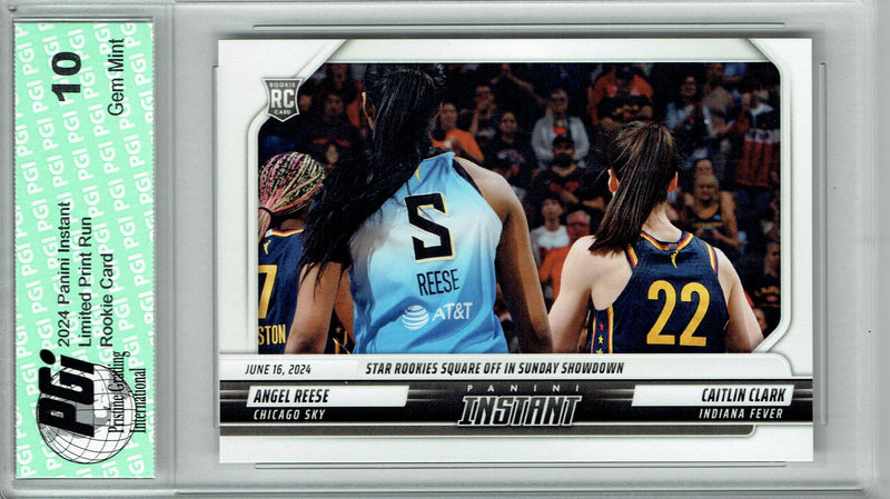 Caitlin Clark 2024 Panini Instant #73 Angel Reese Rookie Card PGI 10
