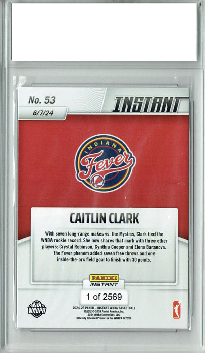 Certified Mint+ Caitlin Clark 2024 Panini Instant #53 Seven Treys, 1/2569 Rookie Card Indiana Fever