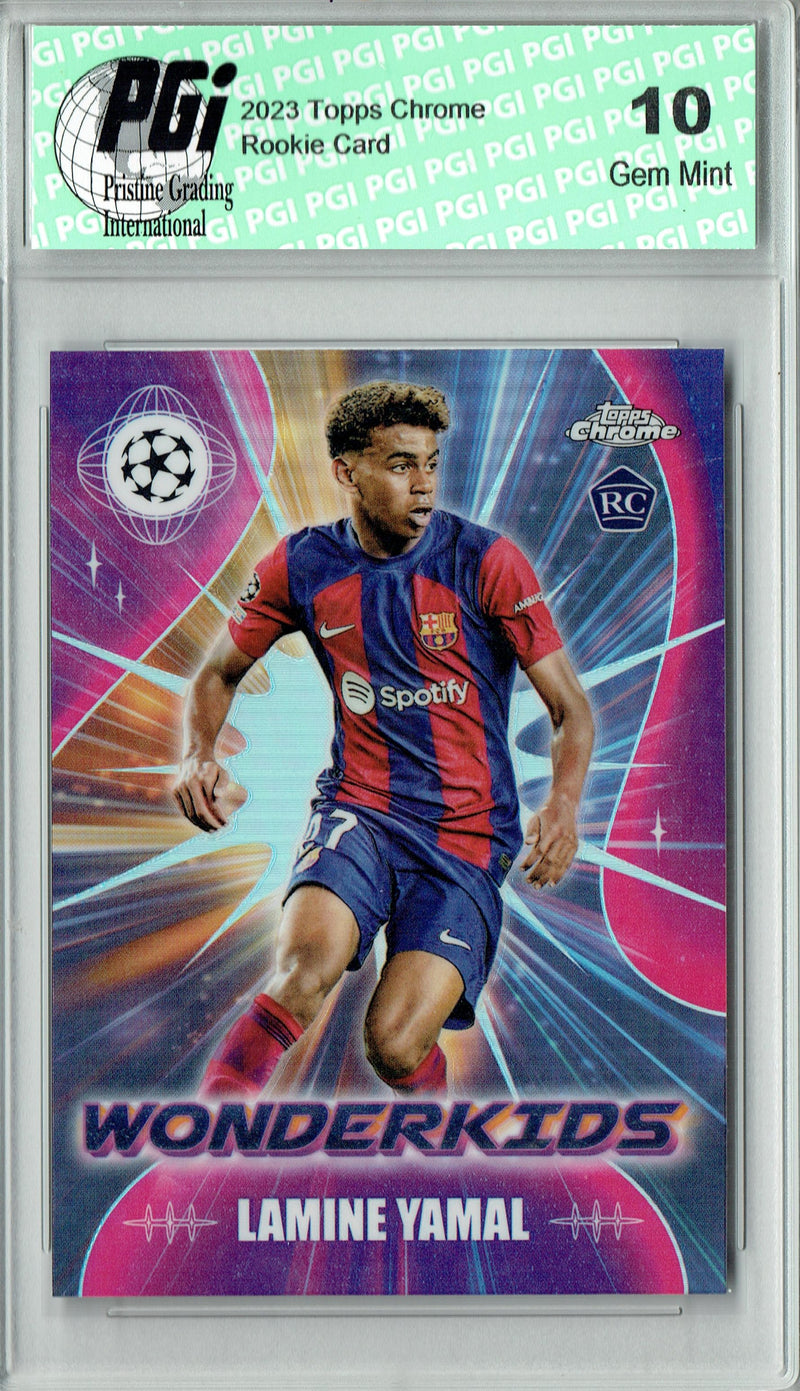 Lamine Yamal 2023-24 Topps Chrome #WK-3 Wonderkids Refractor Rookie Card PGI 10