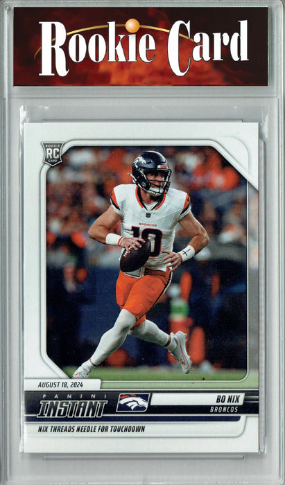 Certified Mint+ Bo Nix 2024 Panini Instant #17 Threads the Needle Rookie Card Denver Broncos