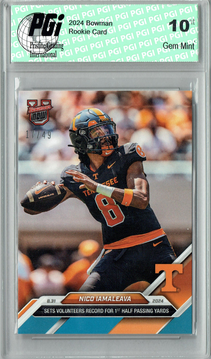 Nico Iamaleeva 2024 Bowman University Now #1 Blue SP #17/49 Rookie Card PGI 10