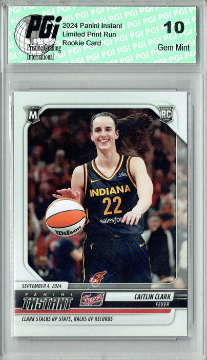 Caitlin Clark 2024 Panini Instant #198 Racks Up Records Rookie Card PGI 10