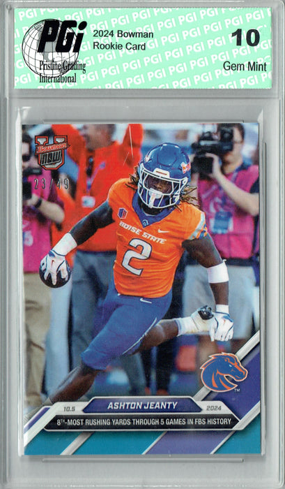 Ashton Jeanty 2024 Bowman University Now #22 Blue SP 99 Made! Rookie Card PGI 10