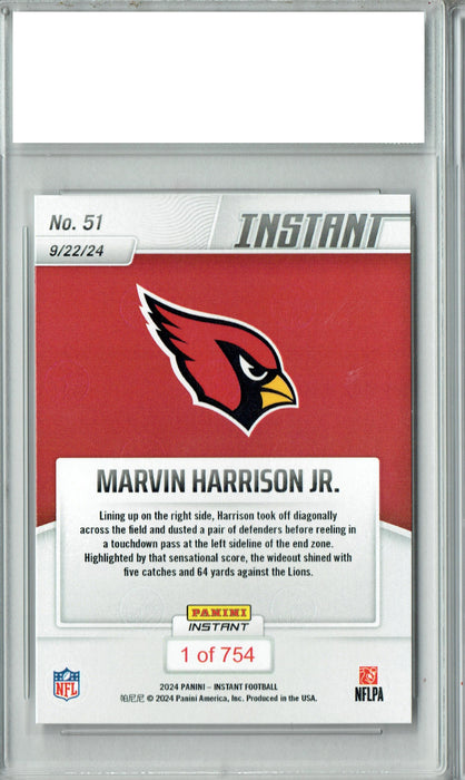 Marvin Harrison Jr. 2024 Panini Instant #51 Limited Edition Rookie Card PGI 10